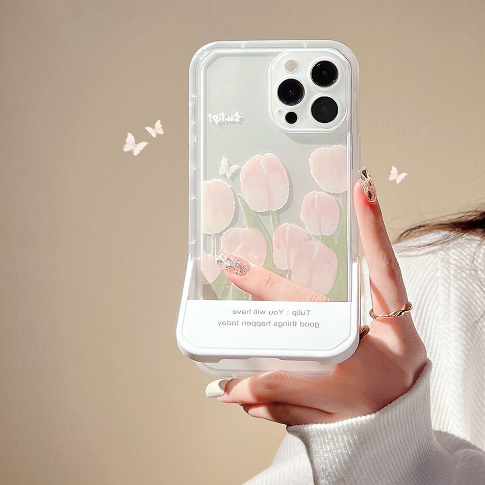 小清新花朵适用iphone13promax苹果15手机壳16透明14折叠支架xr软