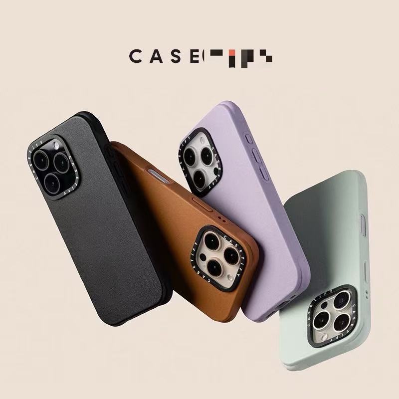 CASETiFY 潮牌新款苹果手机壳纯色皮革简约保护套磁吸iphone16promax