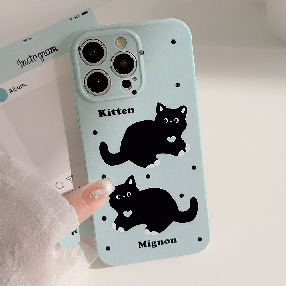 日韩ins蓝色波点猫咪iphone14手机壳苹果13pro max适用11软16男女