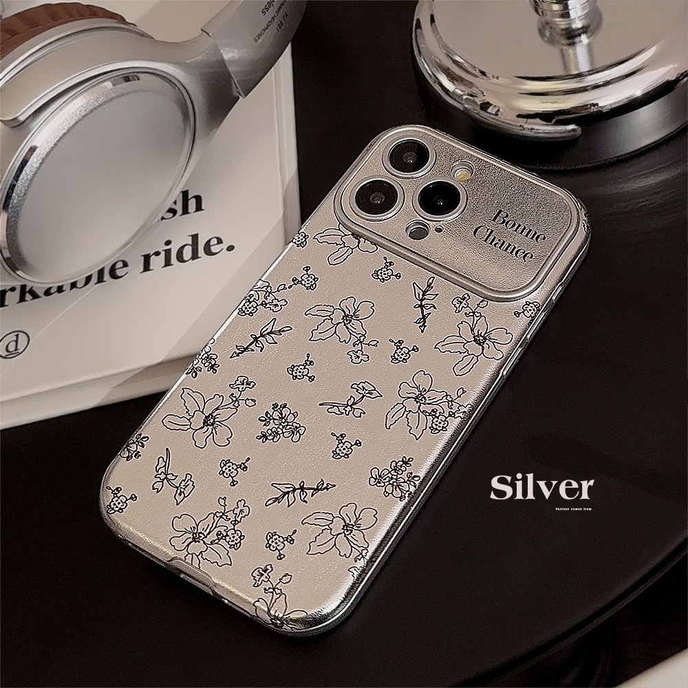 素描花朵适用iphone16苹果15手机壳13promax银色皮质11高级感12韩