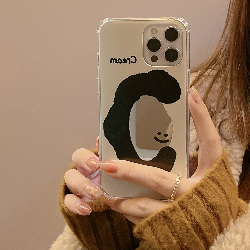 ins镜面奶油笑脸14适用iPhone16pro max苹果12手机壳防摔xr男女15