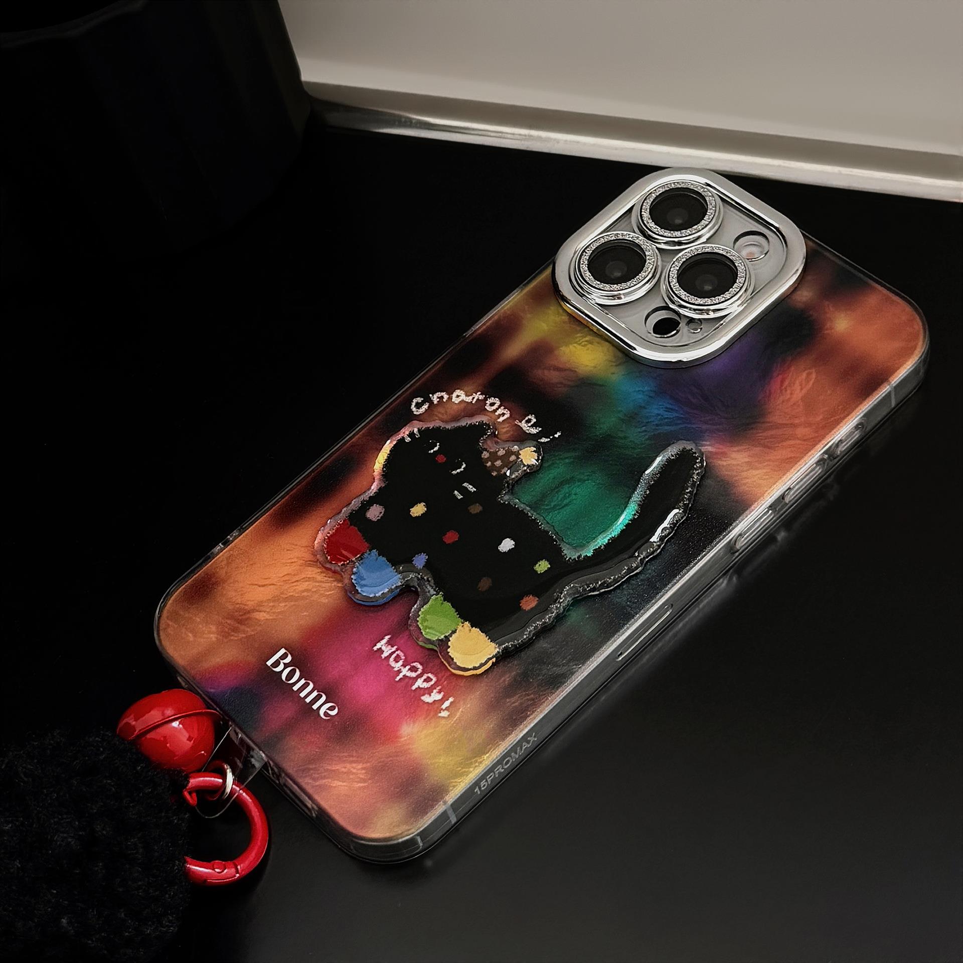 立体波点黑猫适用15promax手机壳苹果iphone16搞怪卡通13挂件14硬
