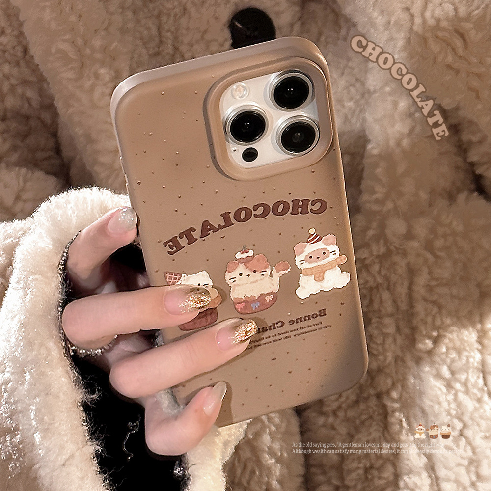 棕色小猫咪iphone16适用14promax手机壳苹果13复古卡通15软套男女