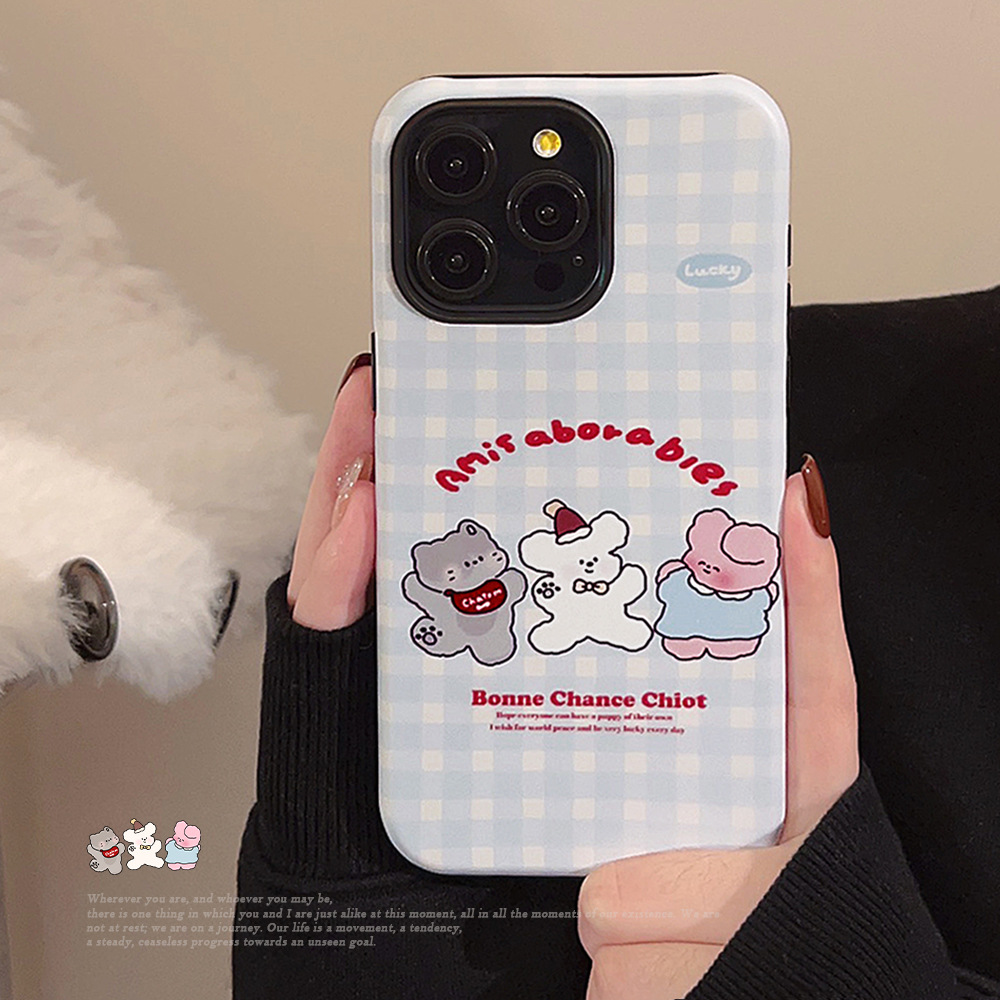 可爱ins蓝格子小狗iPhone15苹果手机壳14pro max适用13硬16菲林11