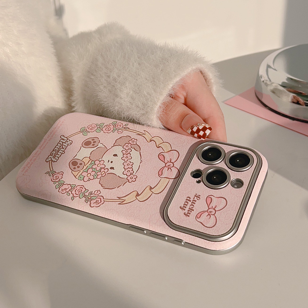 皮质适用iphone16苹果15手机壳13promax春日花朵小狗11全包12卡通