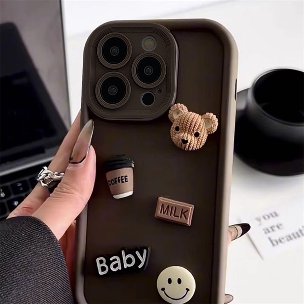 奶咖色咖啡熊苹果13手机壳iphone15硅胶16适用14promax立体12软XR