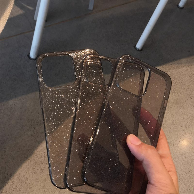 透黑细闪适用苹果16promax手机壳iphone15高级简约12硅胶14软套13