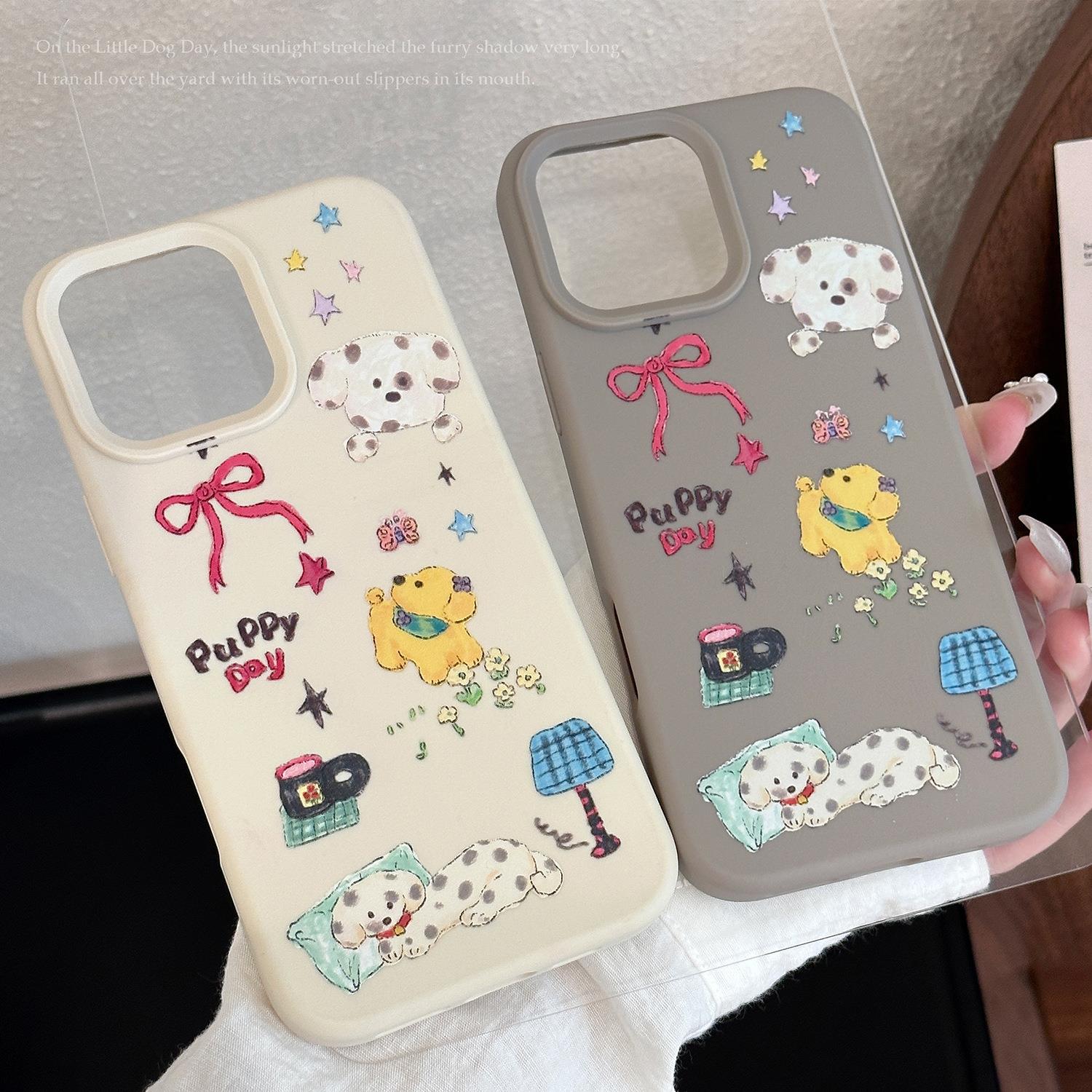 韩系卡通适用iphone15promax手机壳14苹果16小众涂鸦狗狗13软套11