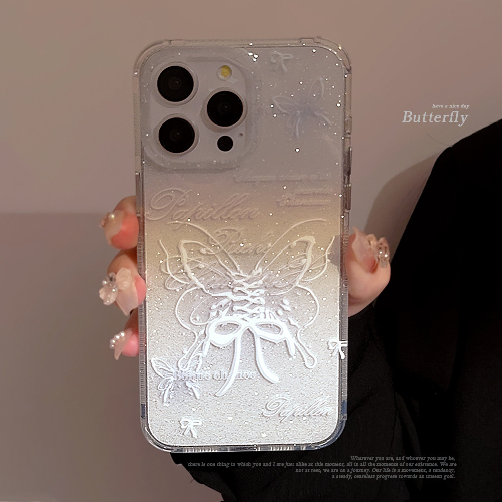 适用iPhone14苹果15pro max闪粉ins蝴蝶晕染iphone13手机壳12透明