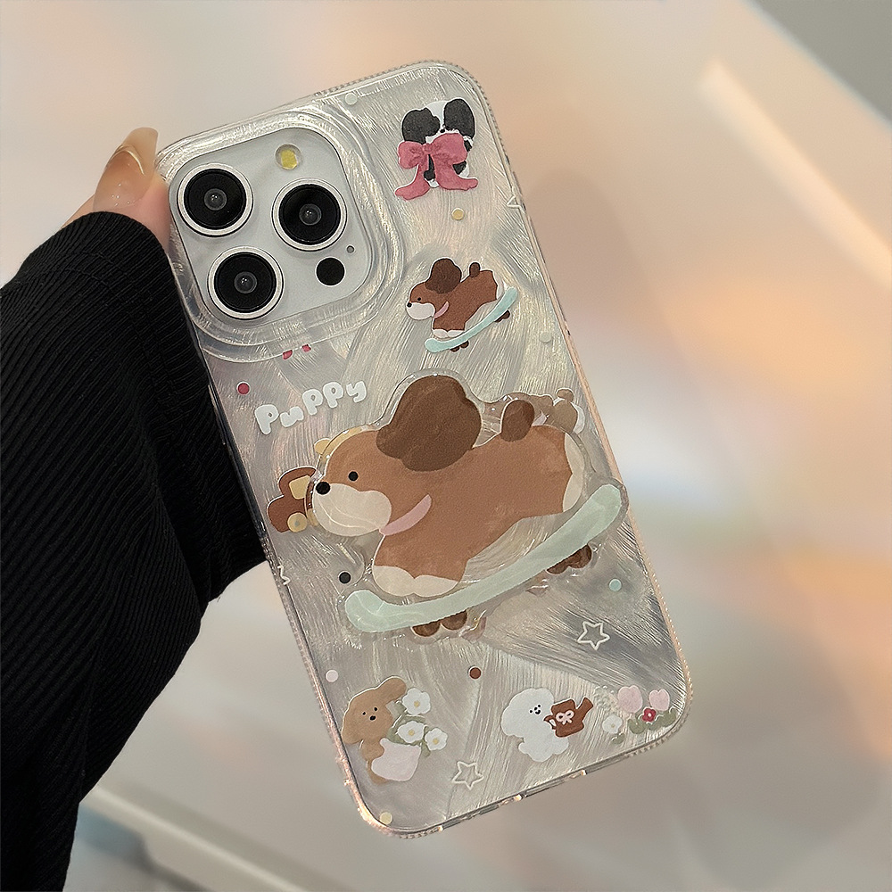 趣味ins滑板小狗支架手机壳苹果15pro max适用iphone13硬16萌宠14