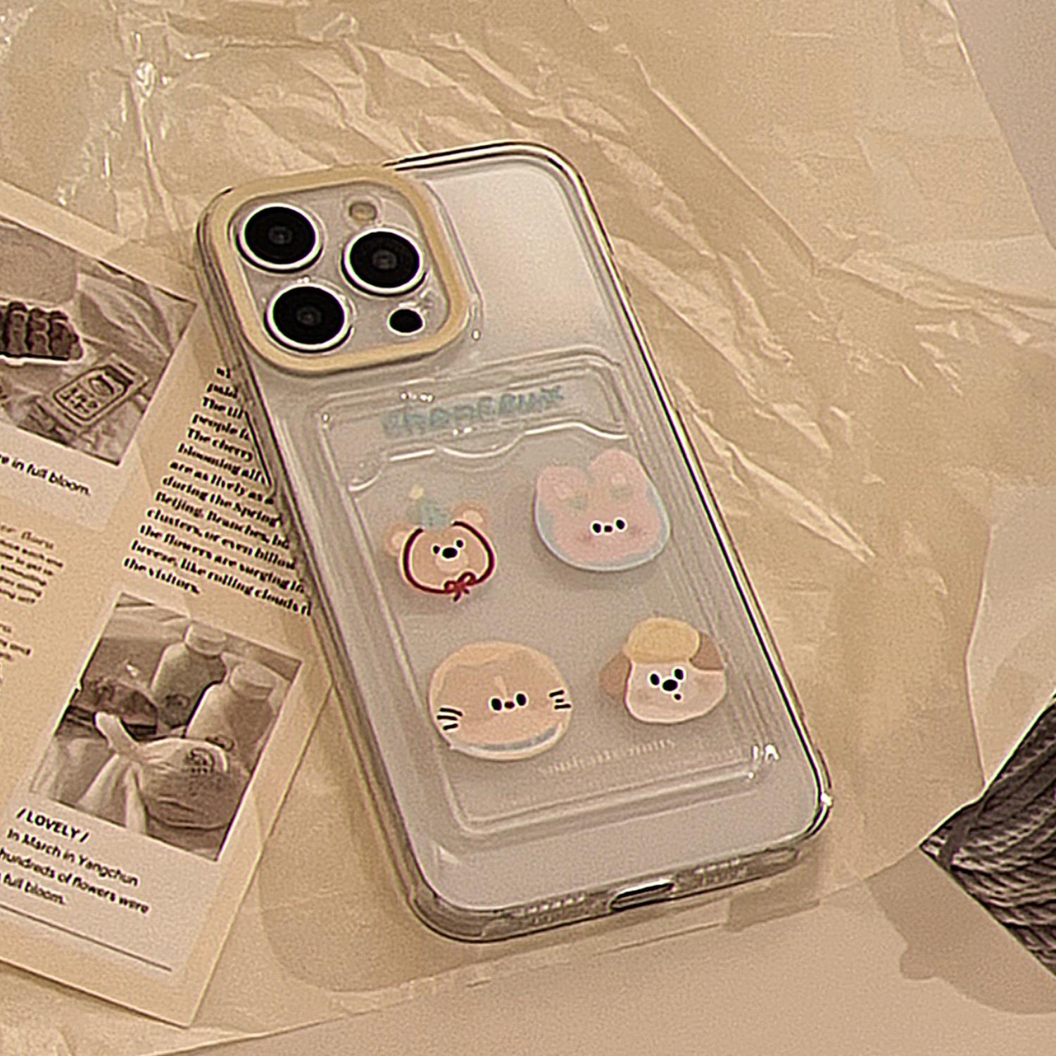 ins可爱小动物卡包适用iphone16pro max手机壳14苹果15透明11男女