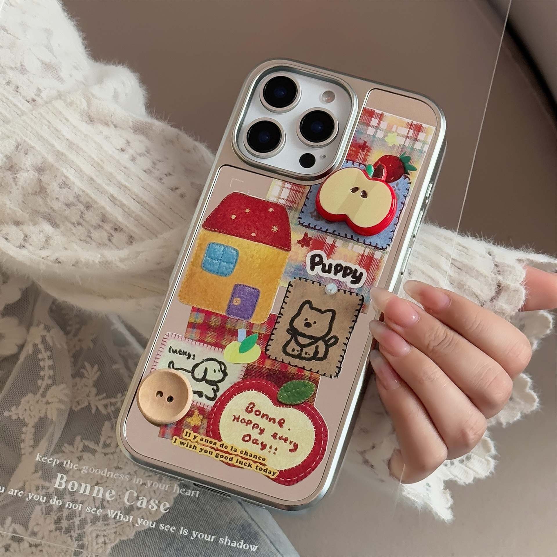 ins立体红苹果卡通适用iphone16手机壳15pro max镜面13挂链14男女