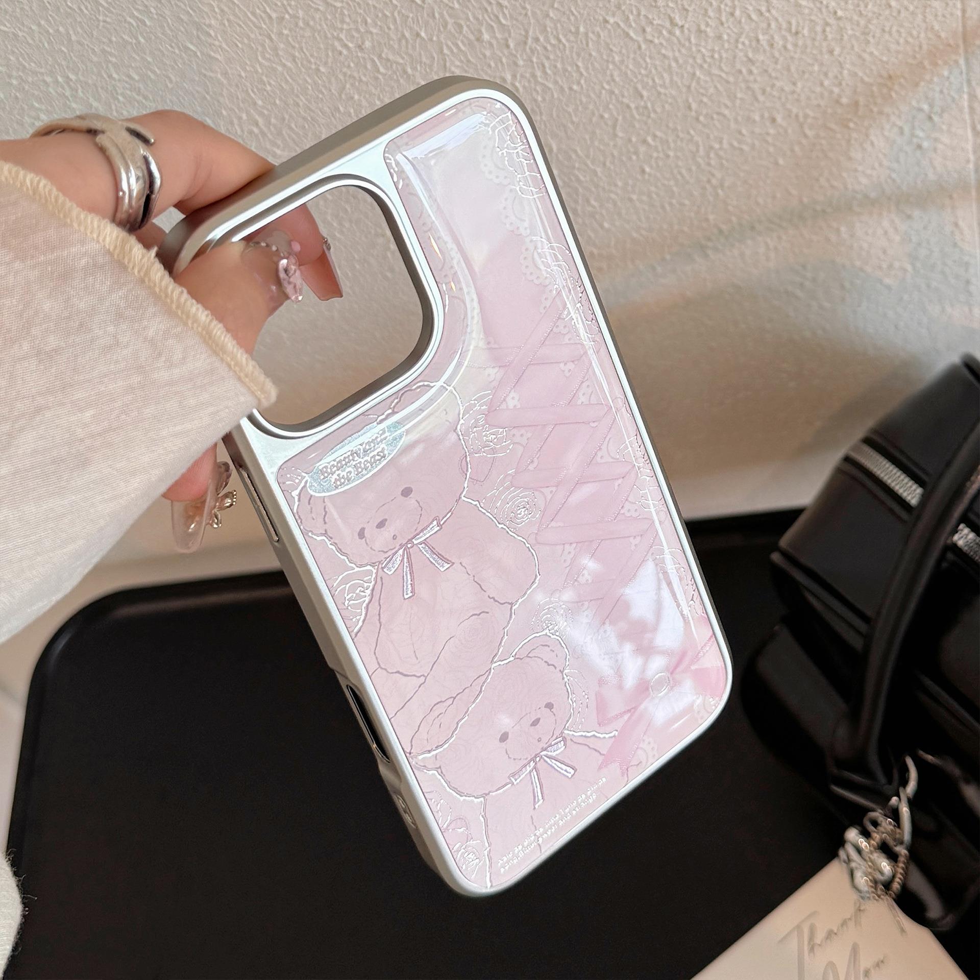 鎏金蕾丝熊苹果16promax手机壳iphone滴胶15电镀甜美14适用13华为