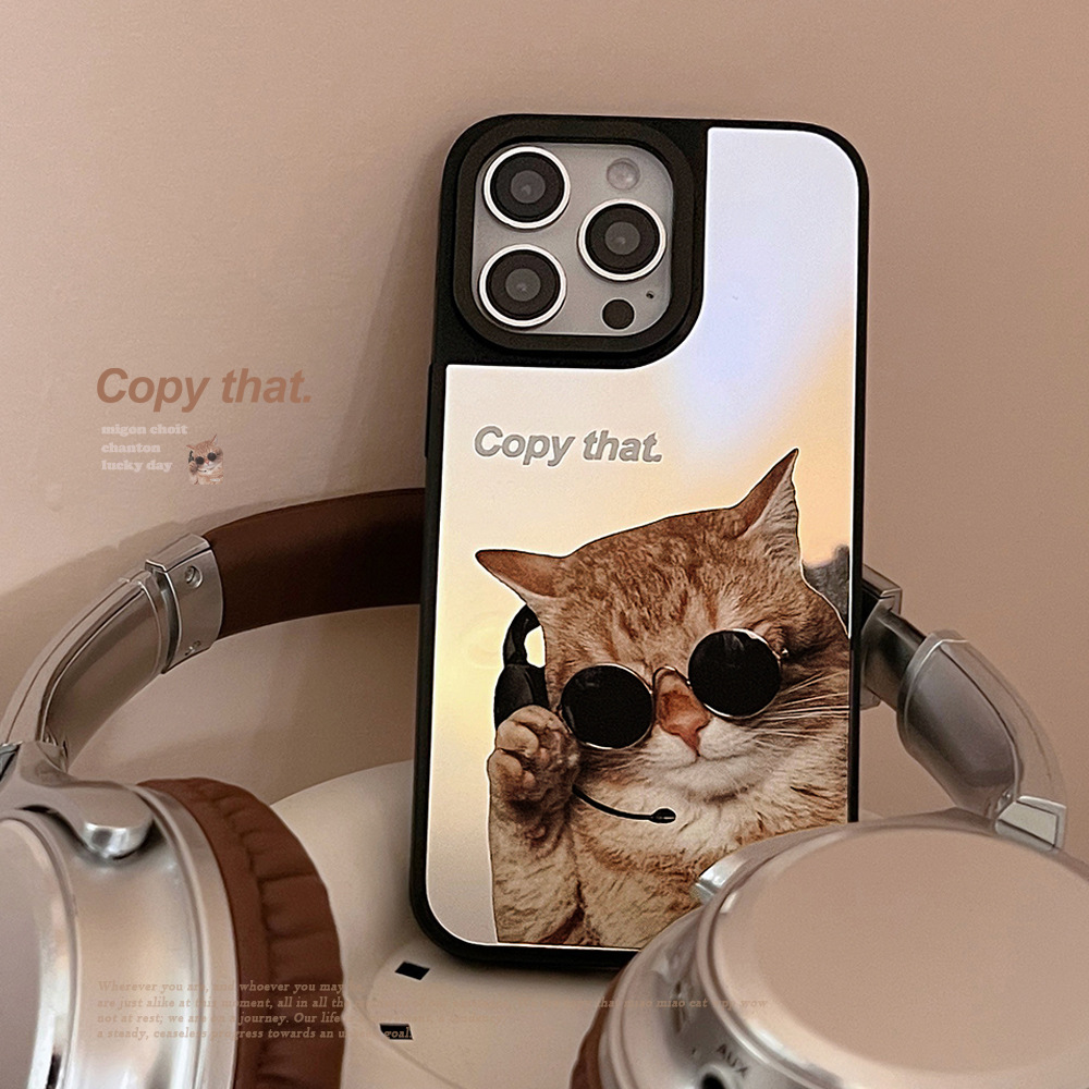 搞怪可爱墨镜猫咪16手机壳适用14苹果15promax镜面iphone13趣味15