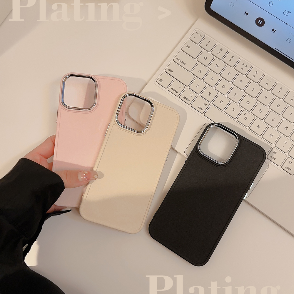 电镀镜头iphone16适用苹果手机壳12软14硅胶13简约纯色15pro max