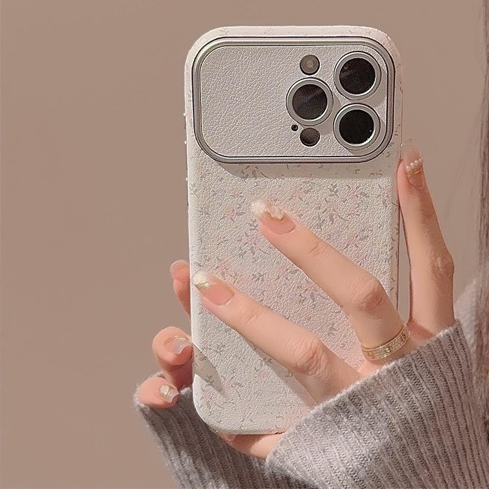 甜美小碎花适用苹果16手机壳15promax银色11皮质iphone14小清新12