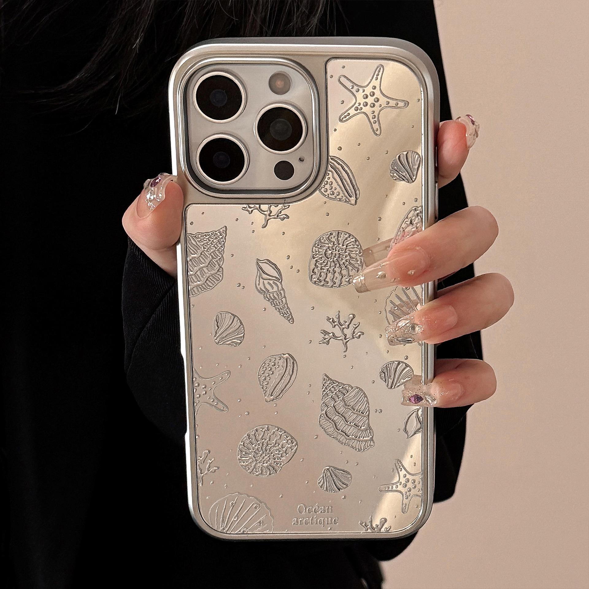 鎏金电镀适用苹果16promax手机壳iphone15海星贝壳13镜面高级12硬