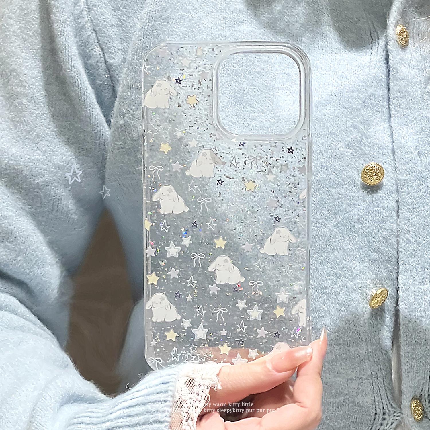 闪粉ins星星小兔适用iphone15苹果16pro max手机壳14男女11挂链13