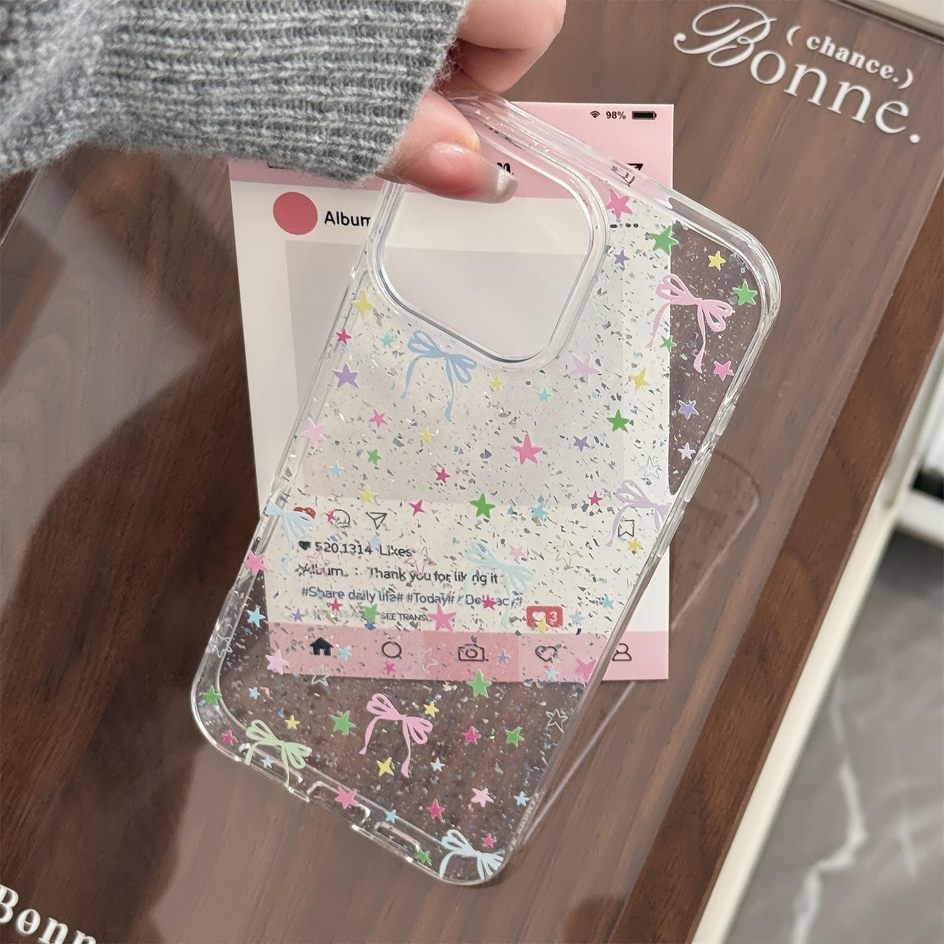 星星满屏适用苹果16promax手机壳15闪粉iphone14多巴胺蝴蝶结11硬