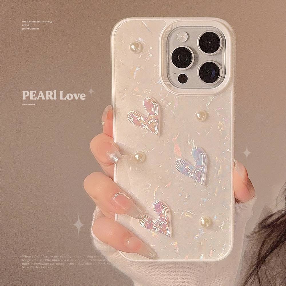 立体爱心珍珠iphone16苹果15手机壳11适用14promax梦幻贝壳12仙女