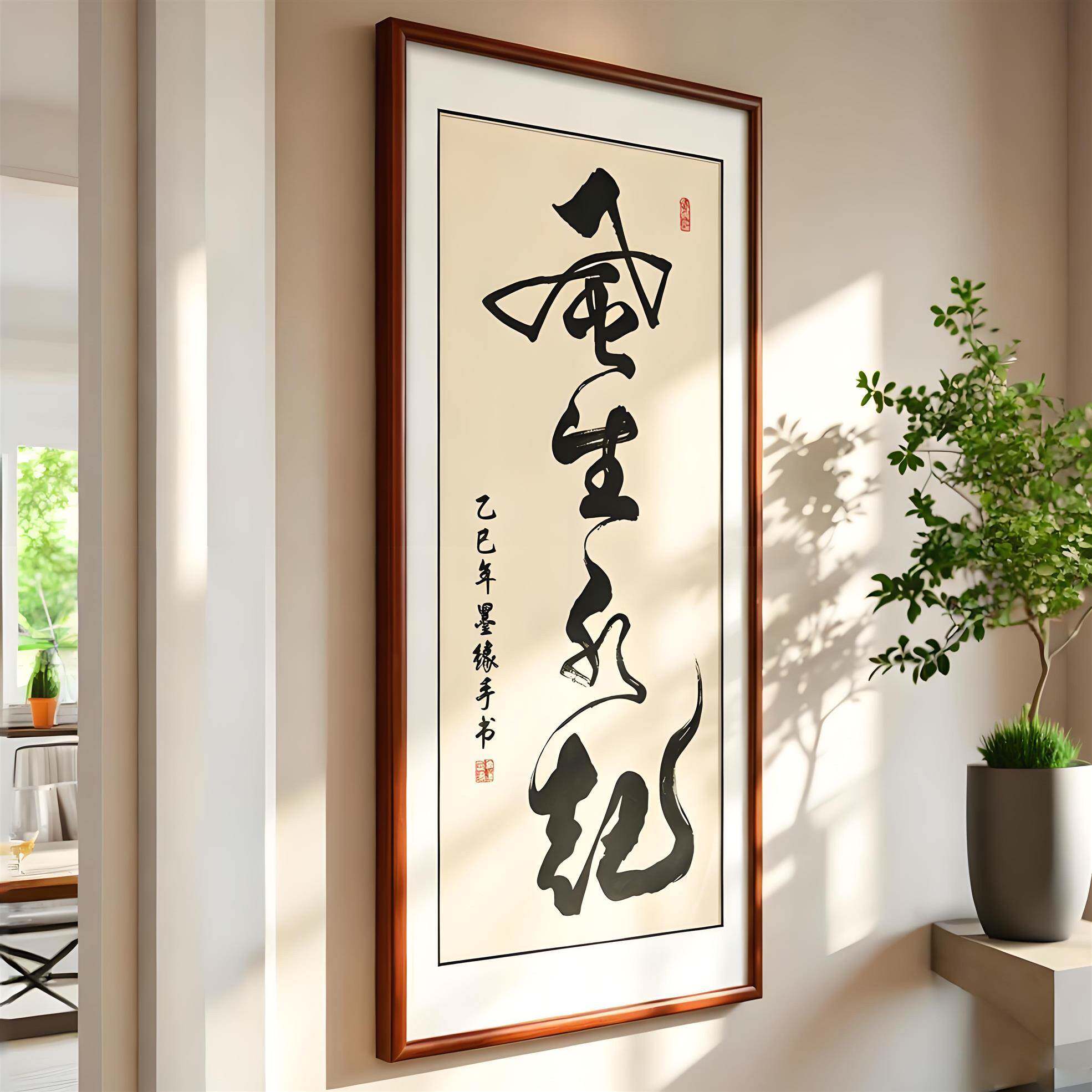 风生水起竖版开业送礼字画茶室装饰画紫气东来公司办公室书法挂画