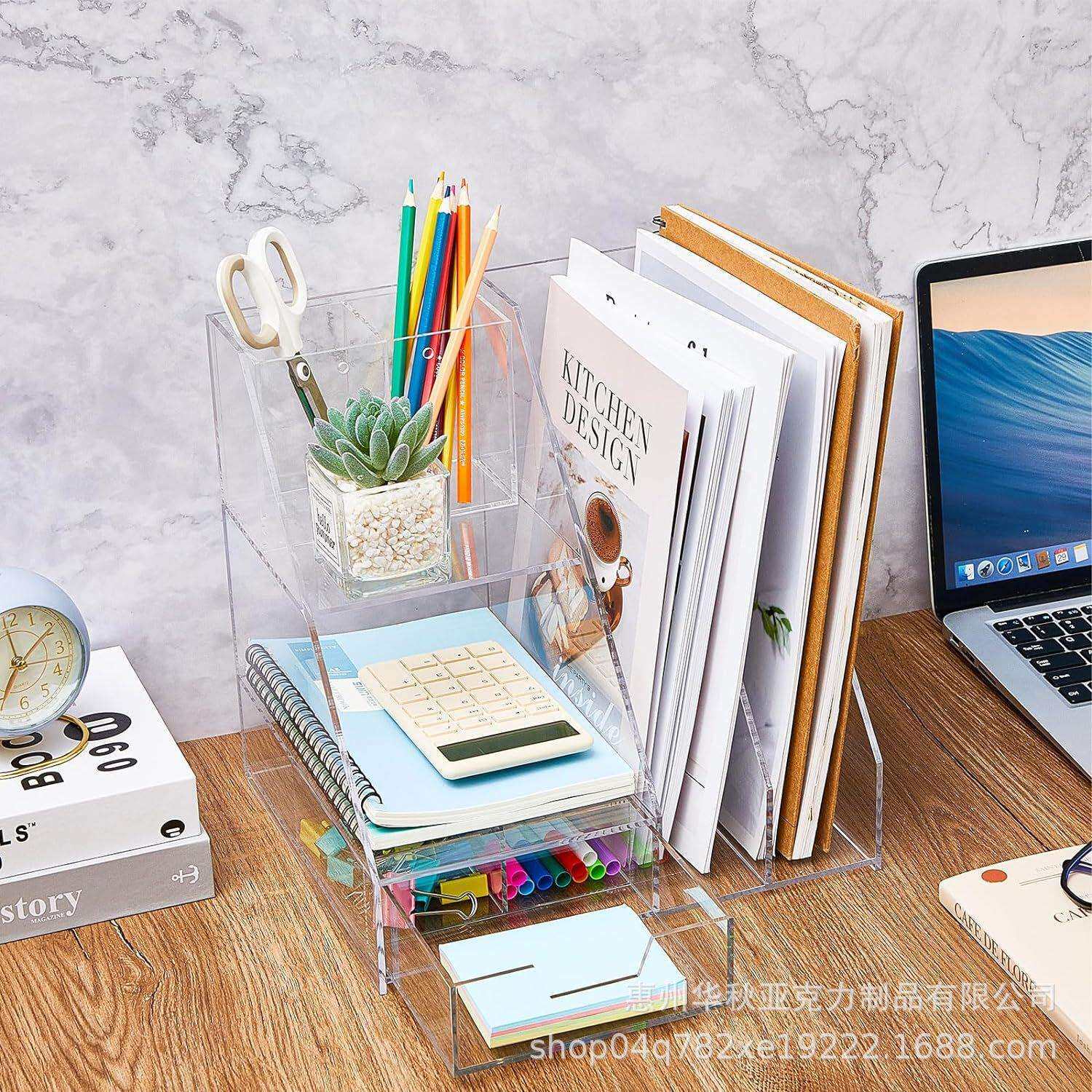 热卖亚克力桌面收纳盒文件收纳架多功能办公台面整理收纳夹