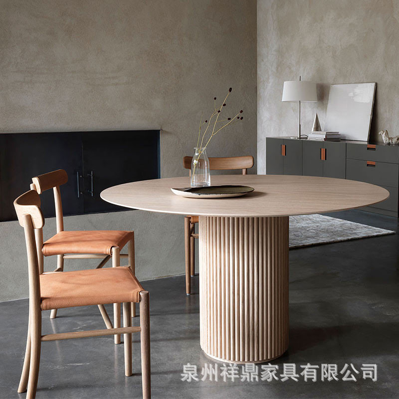 北欧实木圆桌餐桌家用小户型岩板饭桌餐饮店圆形休闲洽谈桌咖啡桌