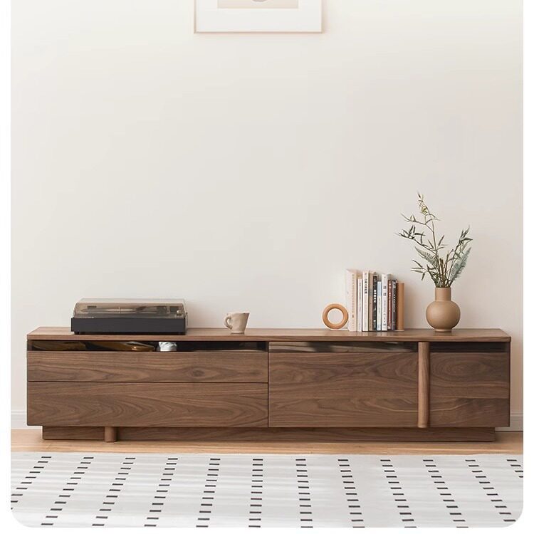 北欧樱桃木全实木电视柜简约黑胡桃木家用小户型落地视听柜收纳柜