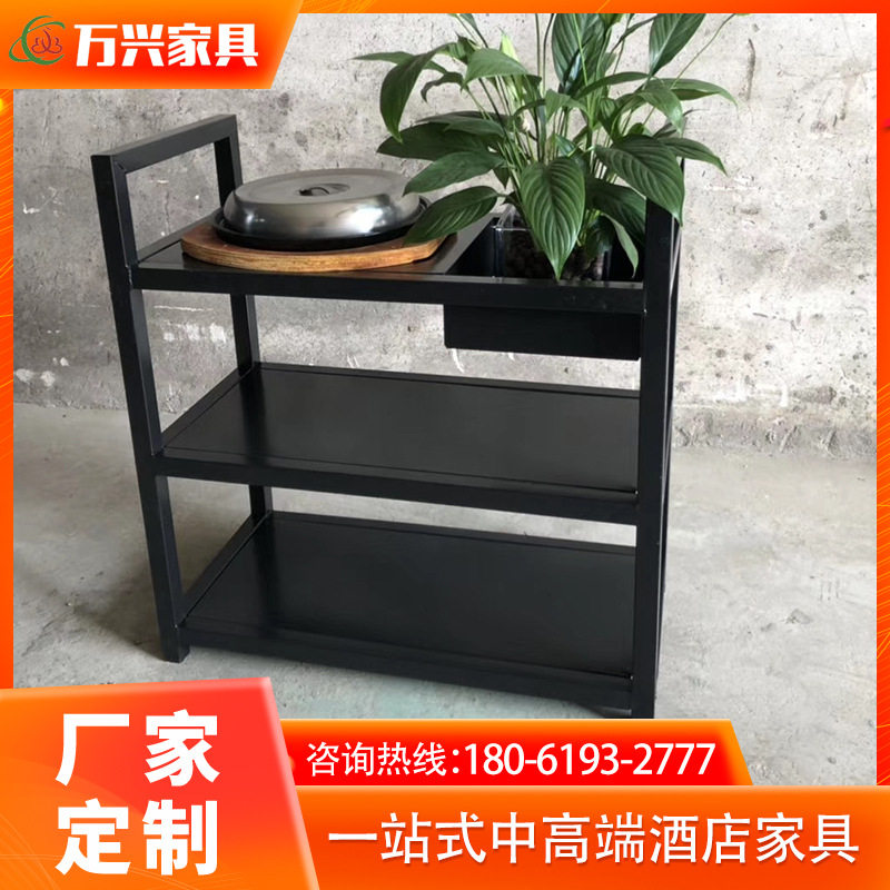 现代简约铁艺菜架实木置物架多层可移动手推车火锅店餐馆商用