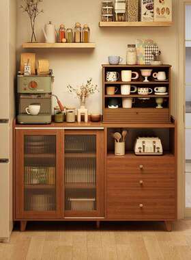 仿实木色餐边柜厨房碗柜收纳储物柜客厅置物架子多层杂物柜子高级
