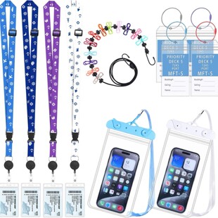 4个可伸缩的邮轮吊绳和4个邮轮行李标签持有人2个防水电话袋和