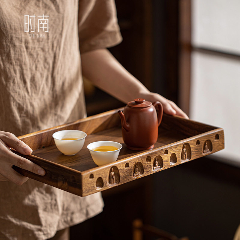 胡桃木长方形托盘家用放茶杯茶盘商用下午茶点心盘子酒店收纳餐盘