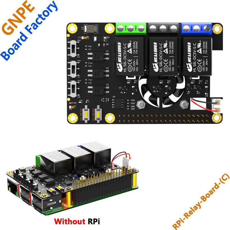 树莓派继电器扩展板 带风扇和RGB-LED 3路继电器控制