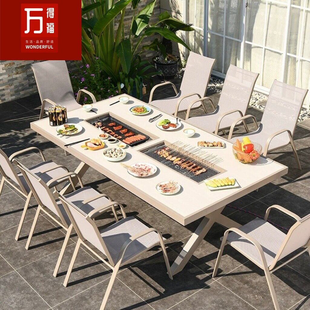 户外桌椅组合庭院花园别墅院子休闲简约阳台靠背铸铝桌子烧烤桌