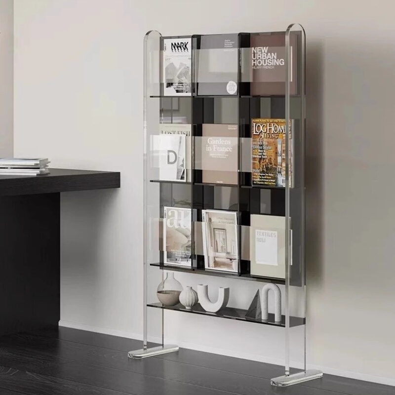 亚克力落地透明书架客厅置物架简易展示架报刊收纳轻奢杂志架cd架