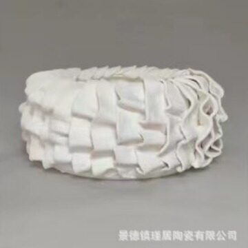 纯手工异形陶瓷艺术摆件 手工捏花边拼接创意白色果盘、软装家居