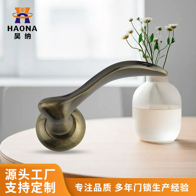 源头工厂现货青古铜现代简约房室内分体锁门把手轻奢卧室木门锁