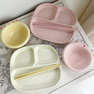 一人食可爱分格盘甜品盘水果 日本进口MUJIE奶油风陶瓷分餐盘套装