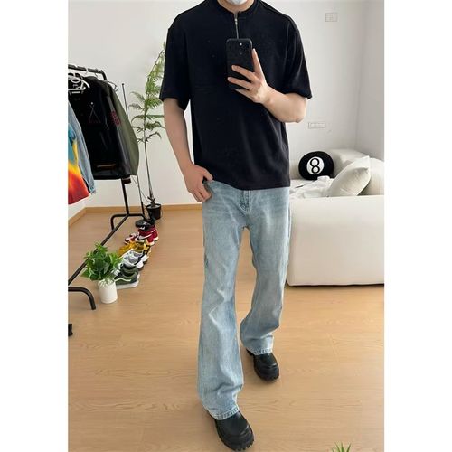 美式冰蓝517微喇牛仔裤直筒弯刀2024夏季新款蓝牛vibe裤子501男潮