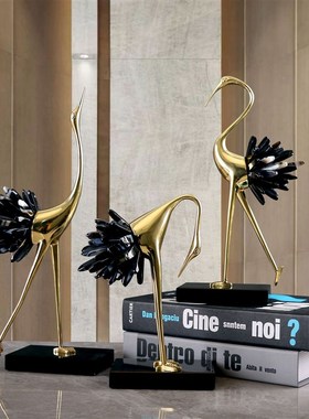 天然紫水晶仙鹤摆件水晶天鹅客厅玄关电视柜黄铜仙鹤软装饰品摆件