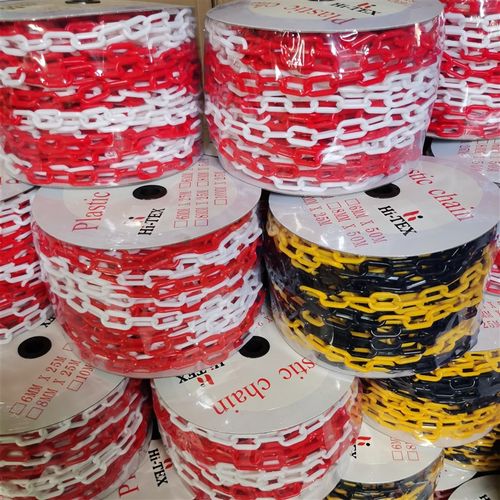 塑料链条卷装8mm50米塑料链条 红白黑黄色胶链警示链条进出口链