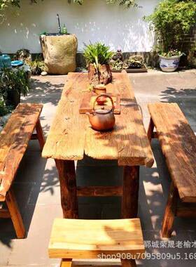 老木旧榆复木门外板桌自然纹理古怀旧茶台IJQ桌户阳台实木茶几桌