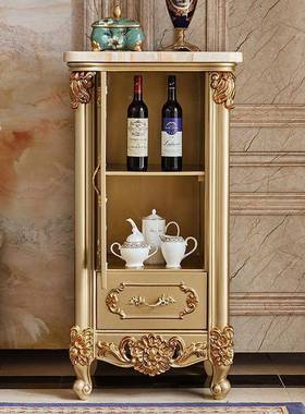 欧式酒柜实木客玻厅装饰柜香槟金单门璃红酒储边柜80464物小户柜