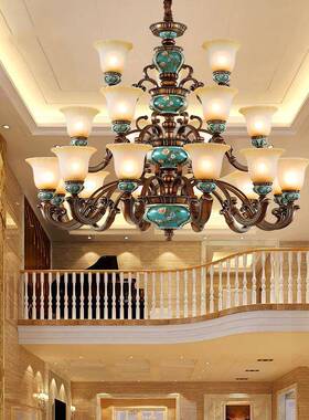 欧复式楼大式吊灯墅客厅41326奢中空楼梯灯华大气美式灯具别三层