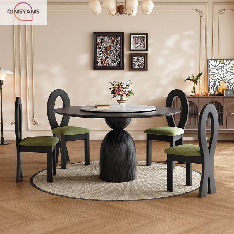 桌中古风白蜡木圆AVY带转盘小户圆型形饭实桌复古黑色全木餐桌椅,商业/办公家具,餐桌椅系列,淘宝优惠券,粉丝福利购,淘宝优惠卷