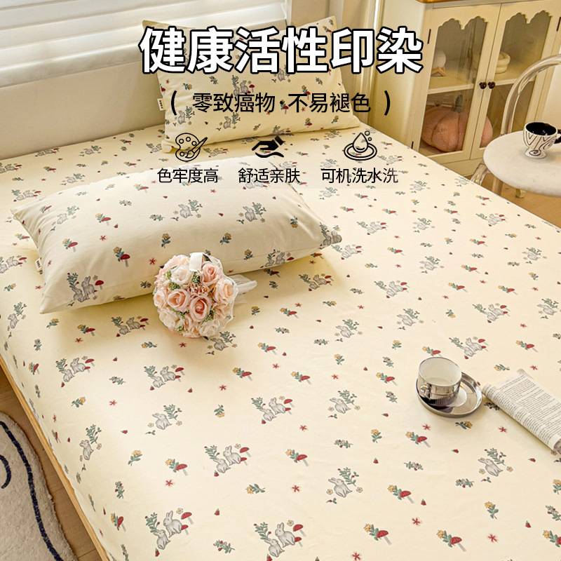 2025新款全棉老粗布床笠单件100纯棉印花床罩儿童单人床垫保护罩2