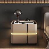 精奢智能床 代简奶约鼎木轩73油风意式 实木床头柜个性 创十意现字款