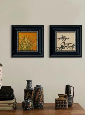 新中式画客厅法装饰古式混搭墨竹中风壁画玄RLH关书房黑色方形小
