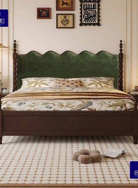 式复古实木法1.中8m床米39674m双人1.5收纳箱体软靠床美式古抽屉