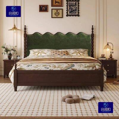 式复古实木法1.中8m床米39674m双人1.5收纳箱体软靠床美式古抽屉